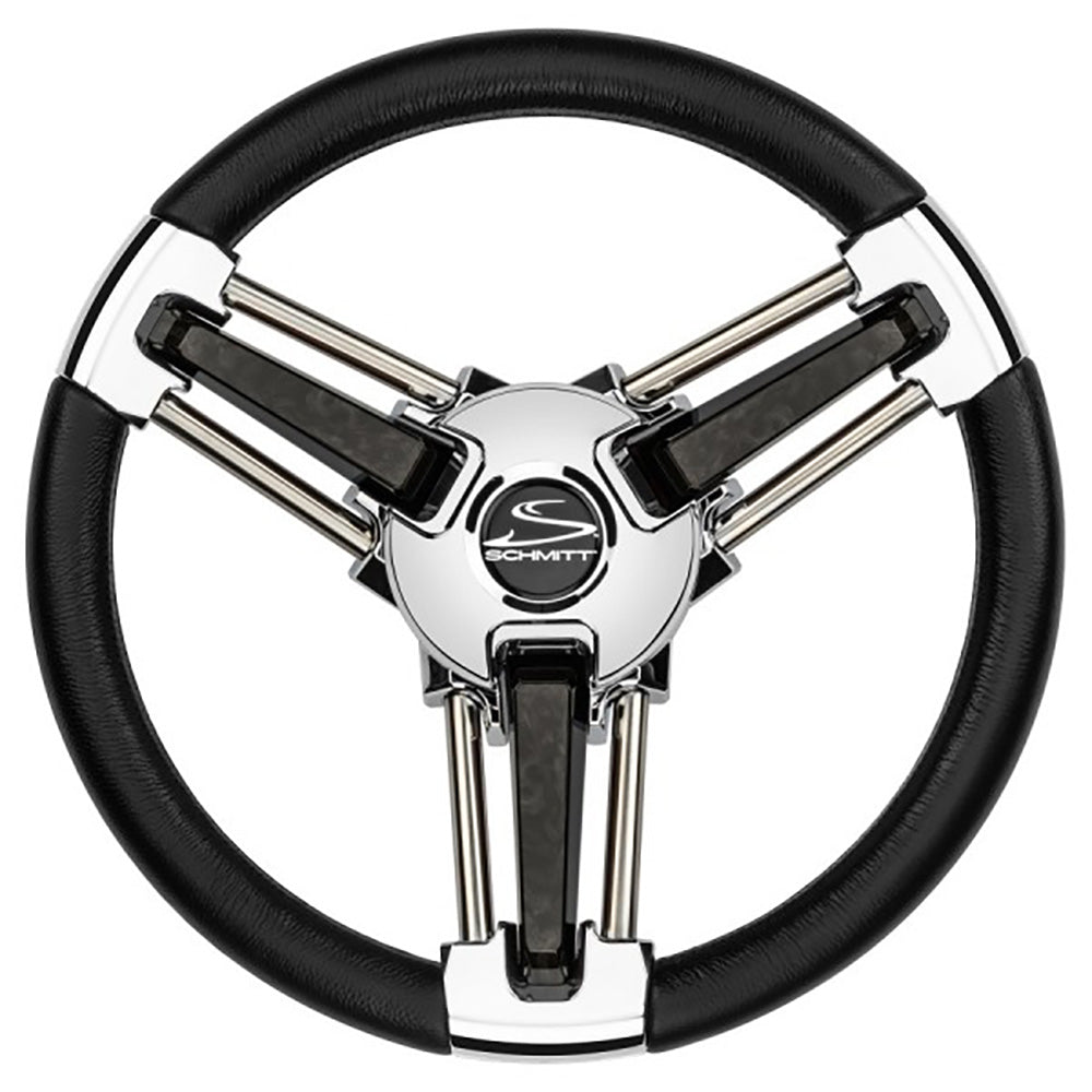 Schmitt Marine Burano Wheel 14" 3/4" Tapered Shaft Black Polyurethane w/Stainless Spoke Includes Center Cap/Nut - Get Tight Gear