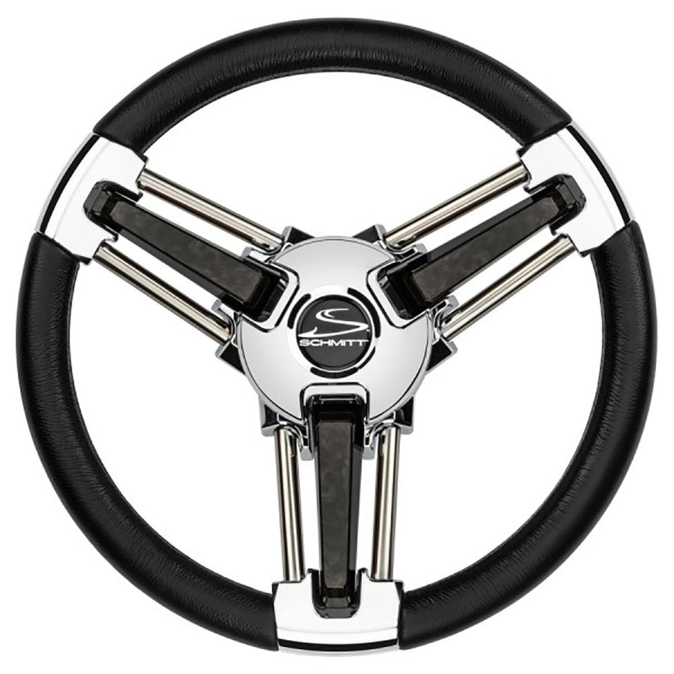 Schmitt Marine Burano Wheel 14" 3/4" Tapered Shaft Black Polyurethane w/Stainless Spoke Includes Center Cap/Nut - Get Tight Gear