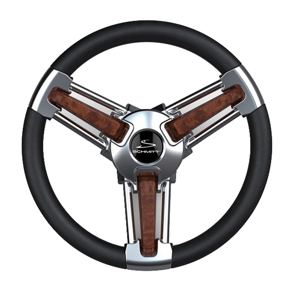 Schmitt Marine Burano Wheel 14" 3/4" Tapered Shaft Burl Polyurethane w/Stainless Spoke Includes Center Cap/Nut - Get Tight Gear