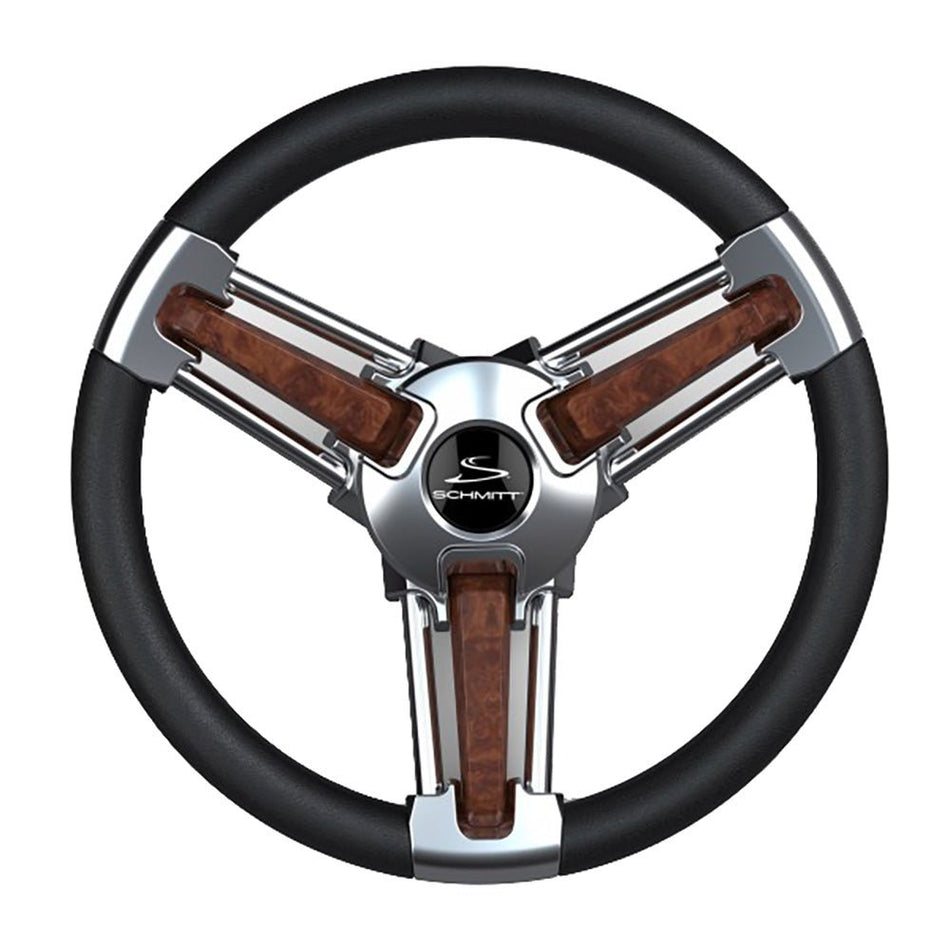 Schmitt Marine Burano Wheel 14" 3/4" Tapered Shaft Burl Polyurethane w/Stainless Spoke Includes Center Cap/Nut - Get Tight Gear