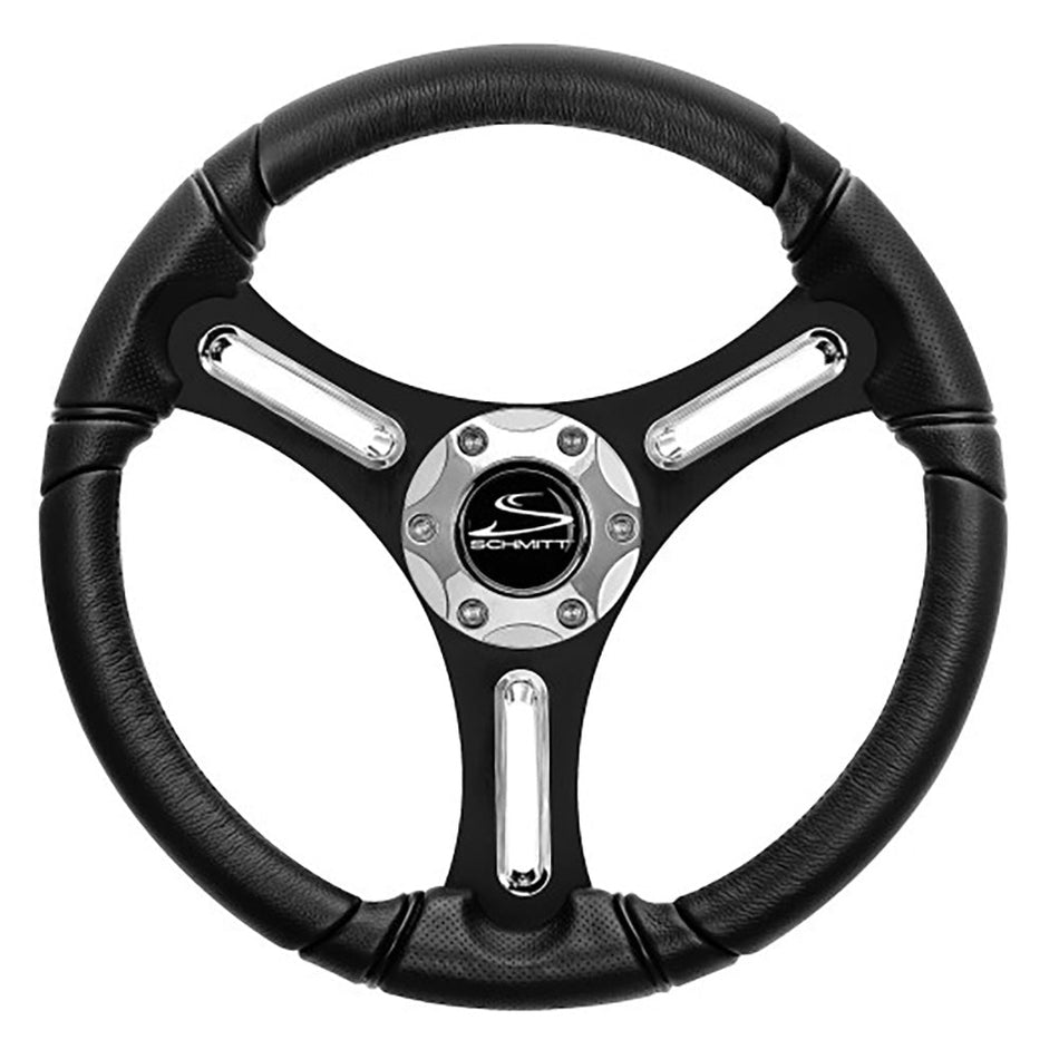 Schmitt Marine Torcello 14" Wheel - 03 Series - Polyurethane Wheel w/Chrome Spoke Inserts & Cap - Black Brushed Spokes - 3/4" - Retail Packaging - Get Tight Gear