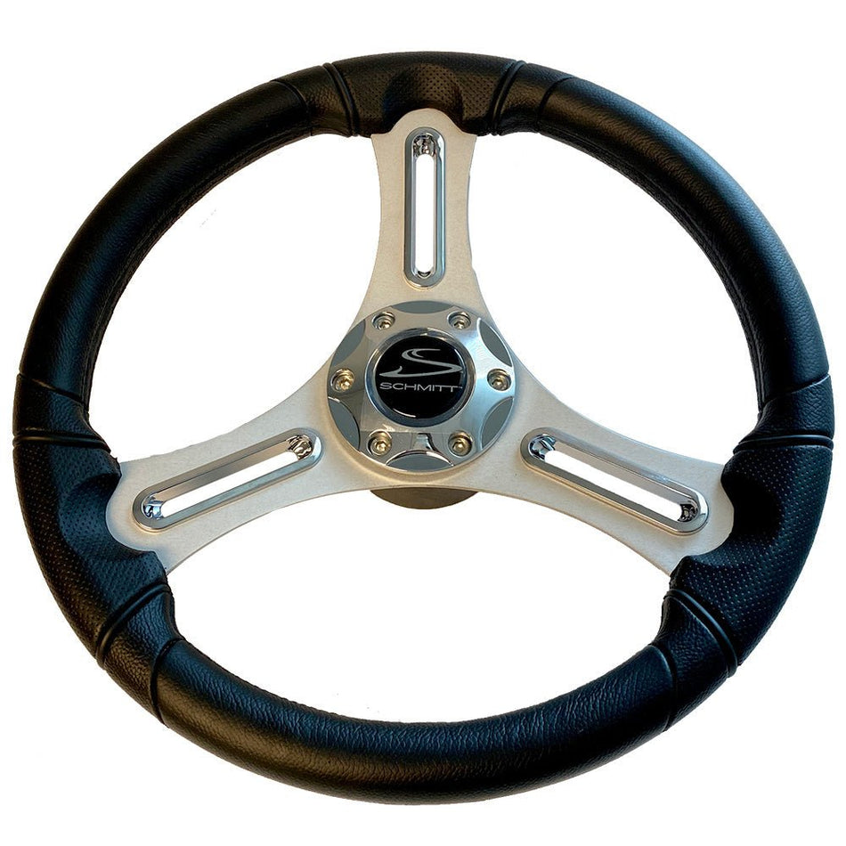 Schmitt Marine Torcello 14" Wheel - 03 Series - Polyurethane Wheel w/Chrome Trim & Cap - Brushed Spokes - 3/4" Tapered Shaft - Retail Packaging - Get Tight Gear