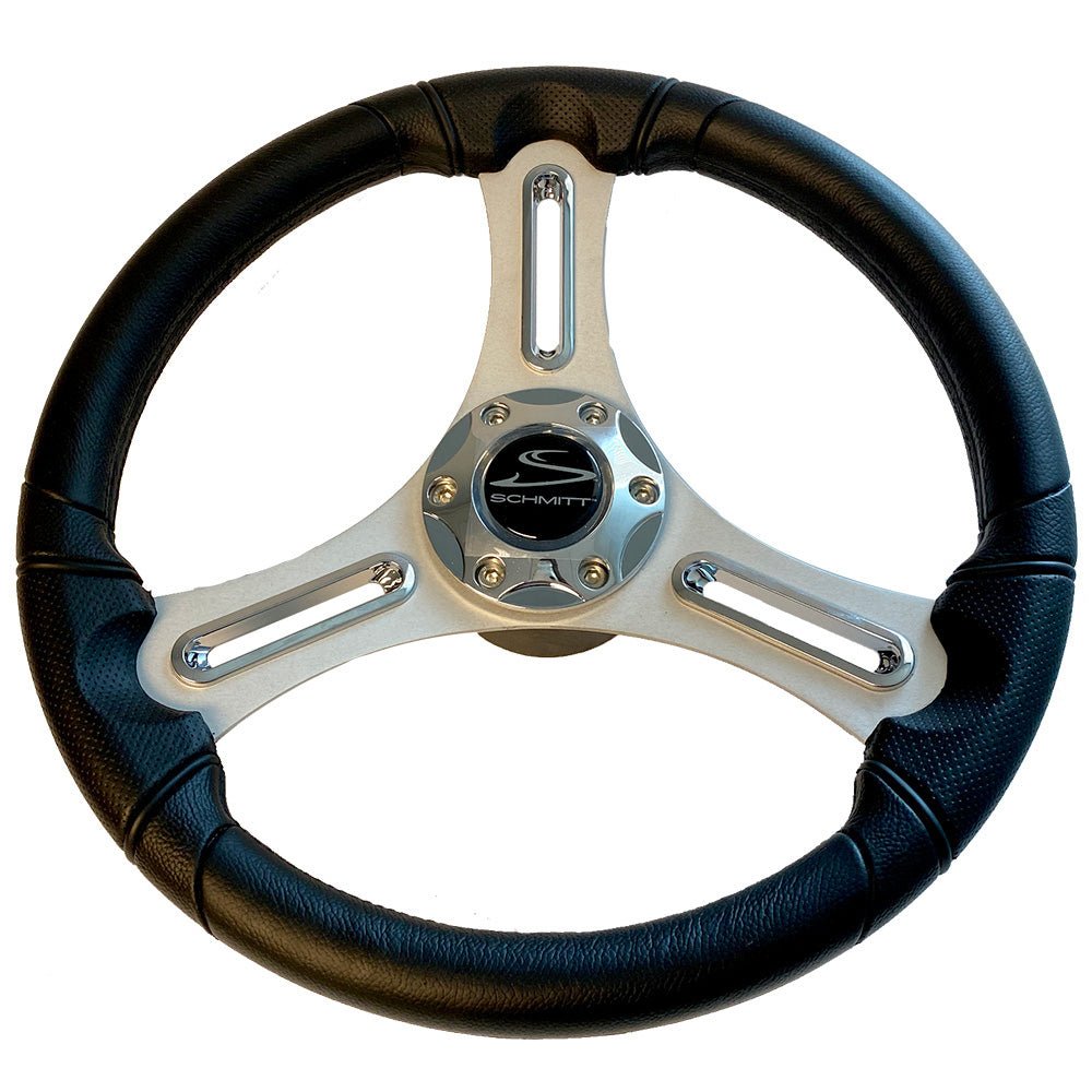 Schmitt Marine Torcello 14" Wheel - 03 Series - Polyurethane Wheel w/Chrome Trim & Cap - Brushed Spokes - 3/4" Tapered Shaft - Retail Packaging - Get Tight Gear