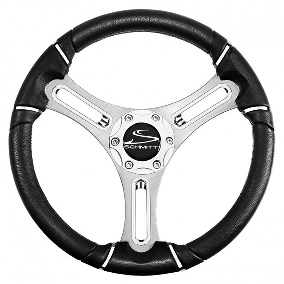 Schmitt Marine Torcello 14" Wheel - 04 Series - Polyurethane Wheel w/Chrome Trim & Cap - Brushed Spokes - 3/4" Tapered Shaft - Get Tight Gear