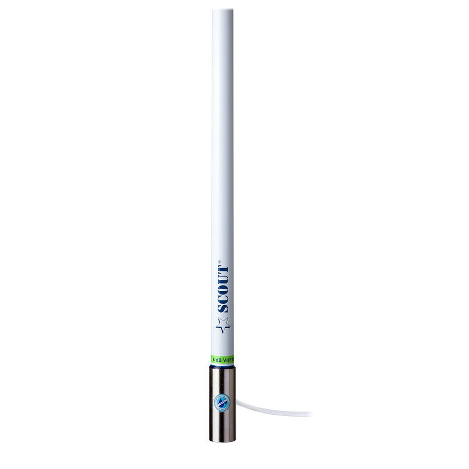 Scout 8' White VHF Antenna 6dB Heavy Stainless Steel Ferrule w/6M RG - 8x Includes PL - 259 Heavy Duty Offshore Antenna KS - 43 - Get Tight Gear