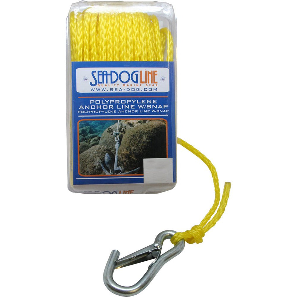 Sea - Dog Poly Pro Anchor Line w/Snap - 1/4" x 100' - Yellow - Get Tight Gear