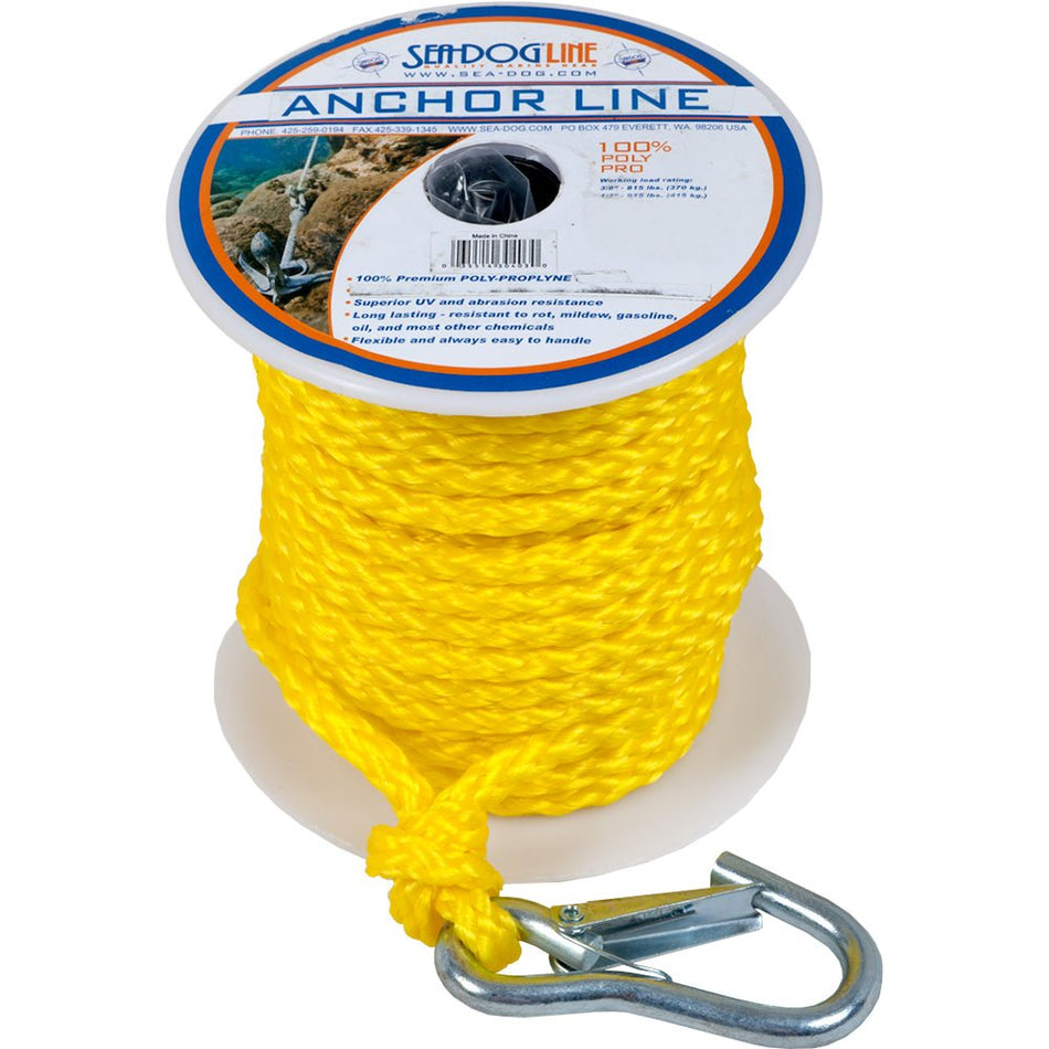 Sea - Dog Poly Pro Anchor Line w/Snap - 3/8" x 75' - Yellow - Get Tight Gear