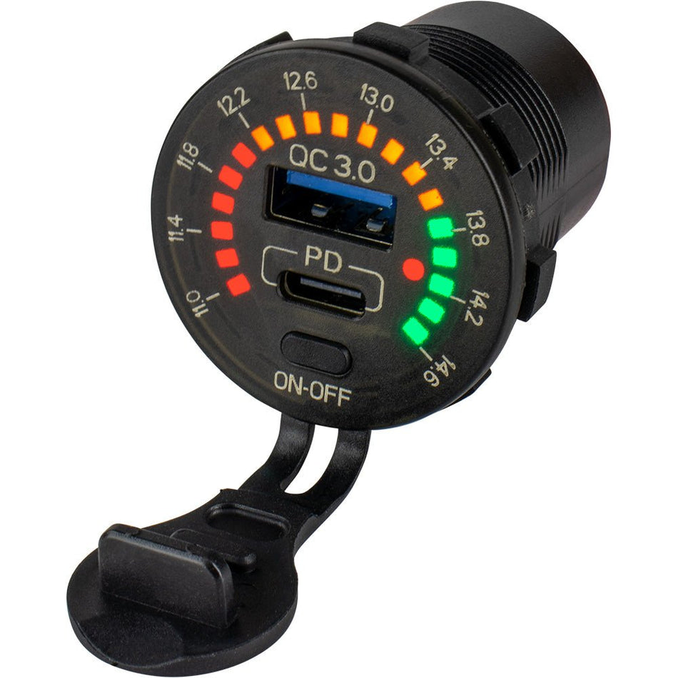 Sea - Dog Round Rainbow Voltmeter w/USB & USB - C Power Socket - Get Tight Gear