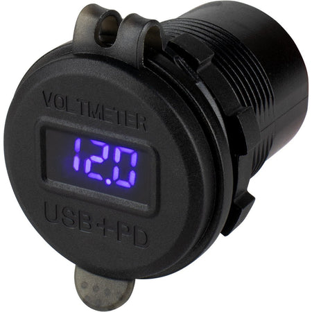 Sea - Dog Round USB & USB - C Power Socket w/Hidden Voltmeter - Get Tight Gear