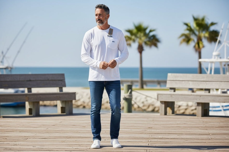 Shimano White Long Sleeve Fishing Shirt – Tuna Pocket Logo - Get Tight Gear