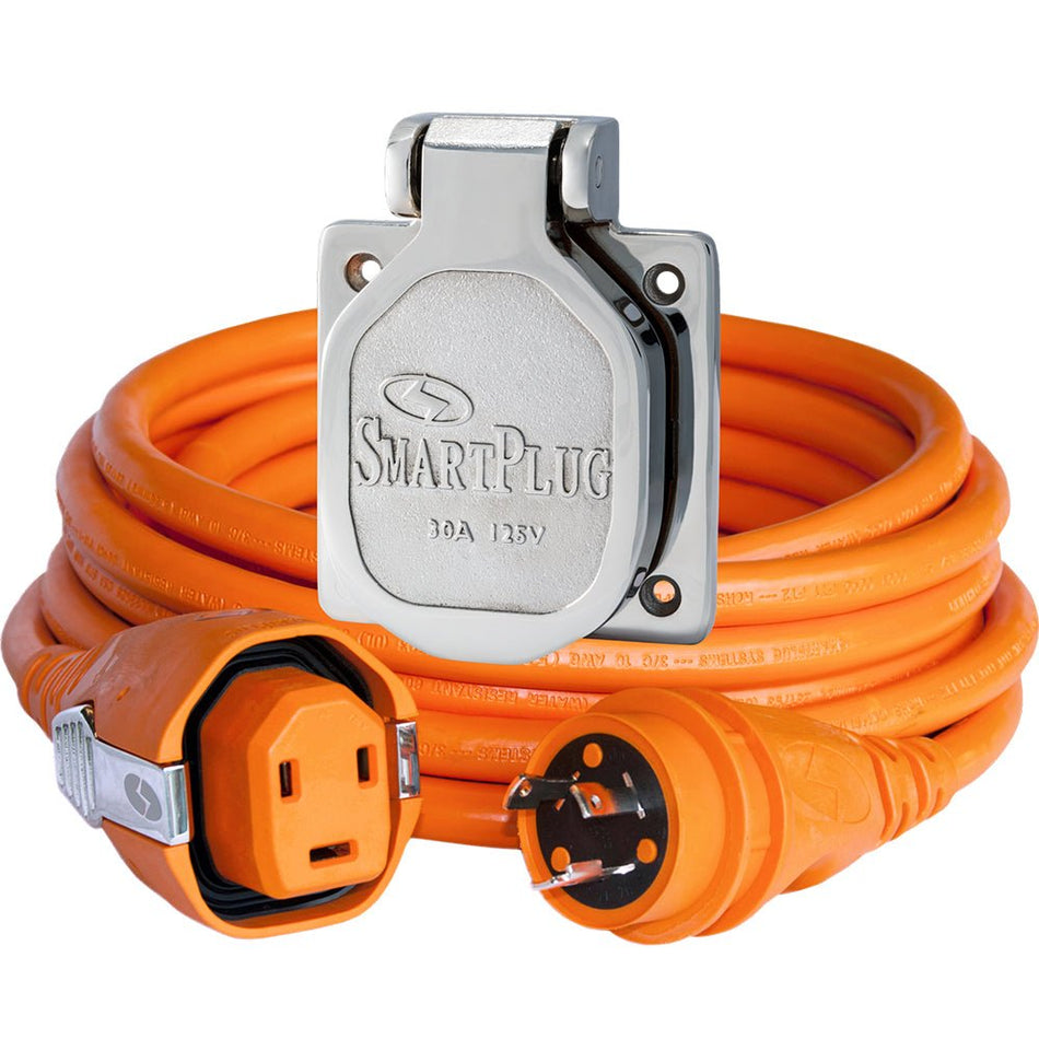 SmartPlug 30 AMP Dual Configuration Cordset & Stainless Steel Inlet Combo - 50' - Get Tight Gear