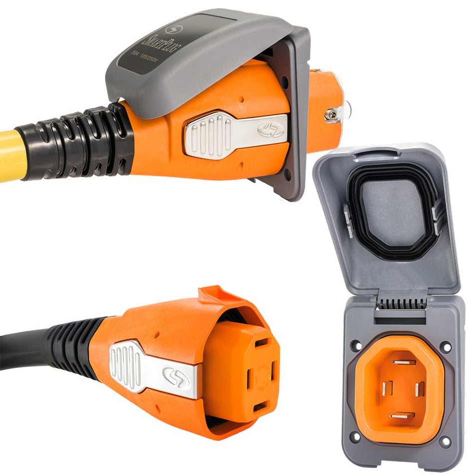 SmartPlug 50 AMP Inlet & Female Cord Connector Combo - Grey - Get Tight Gear