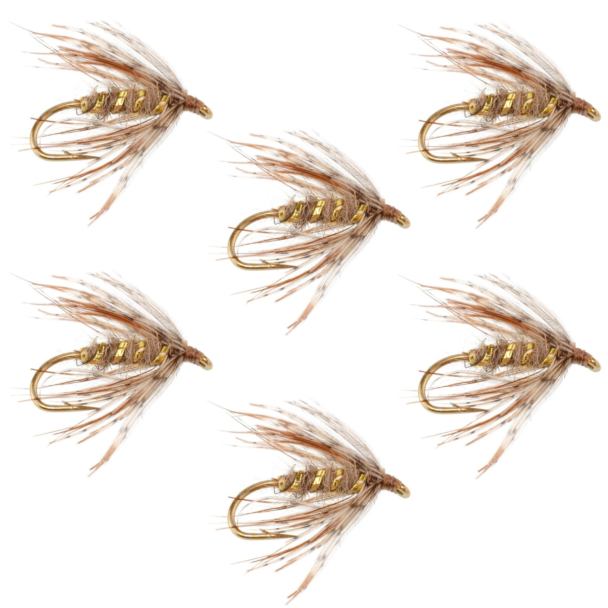 Soft Hackle March Brown Partridge Fly Fishing Wet Flies - 6 Flies Hook Size 12 - Get Tight Gear