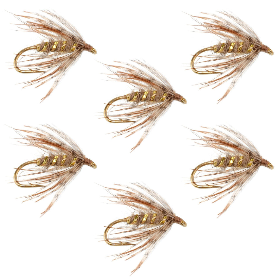 Soft Hackle March Brown Partridge Fly Fishing Wet Flies - 6 Flies Hook Size 12 - Get Tight Gear