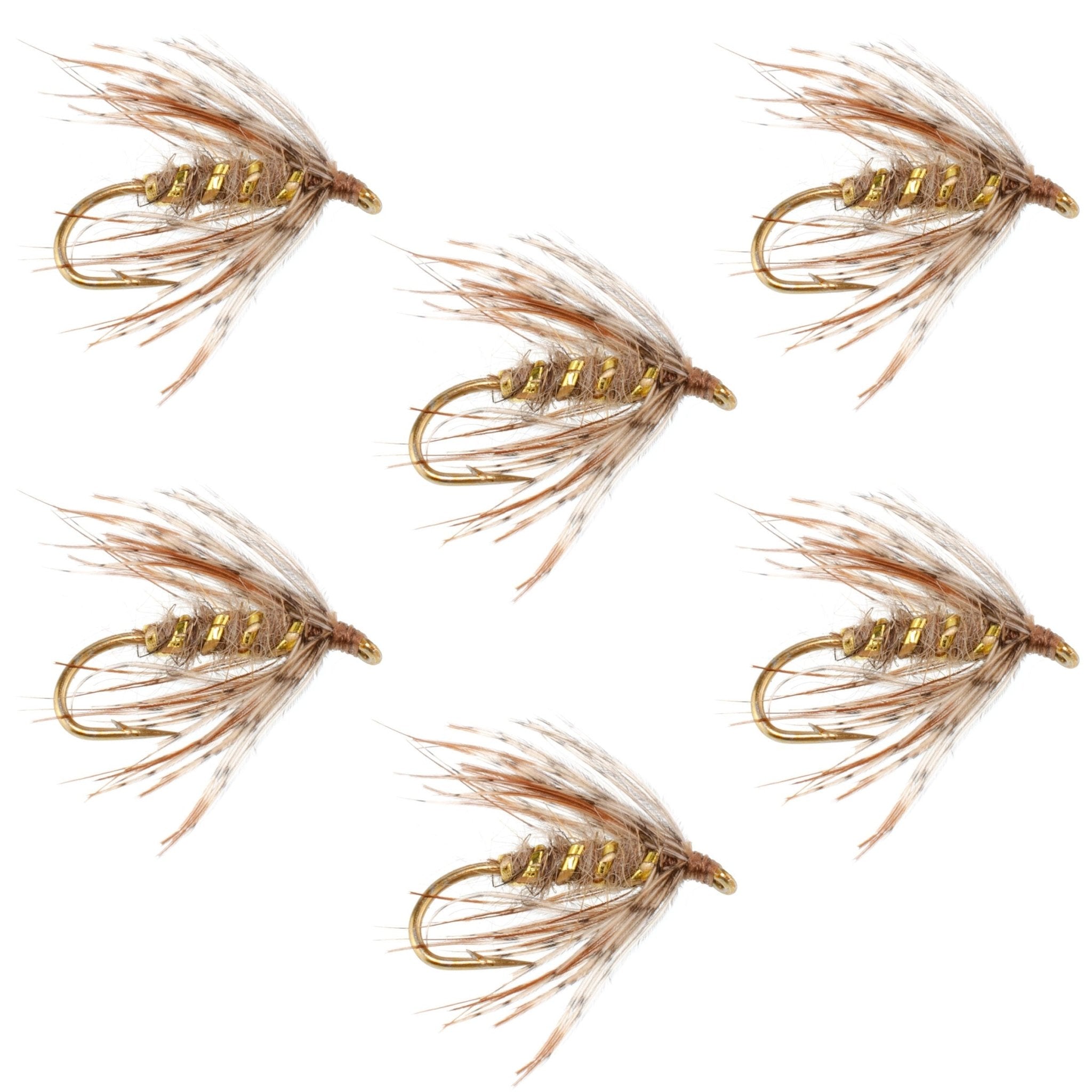 Soft Hackle March Brown Partridge Fly Fishing Wet Flies - 6 Flies Hook Size 16 - Get Tight Gear