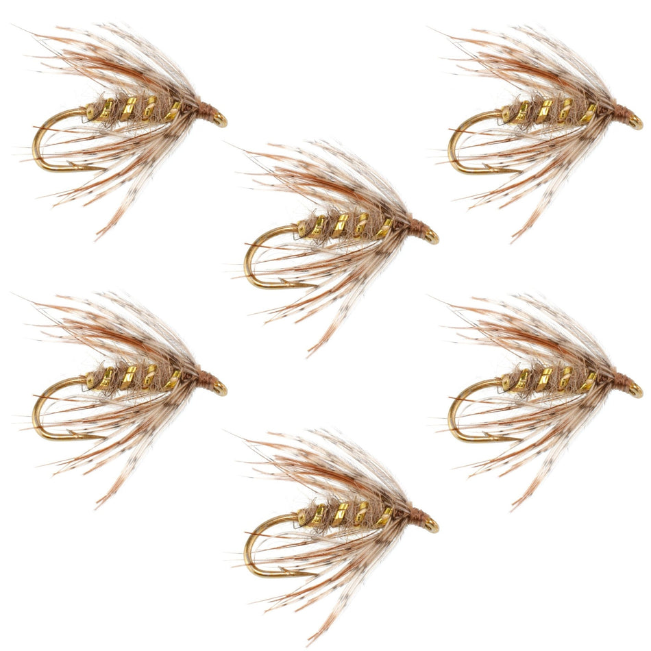 Soft Hackle March Brown Partridge Fly Fishing Wet Flies - 6 Flies Hook Size 16 - Get Tight Gear
