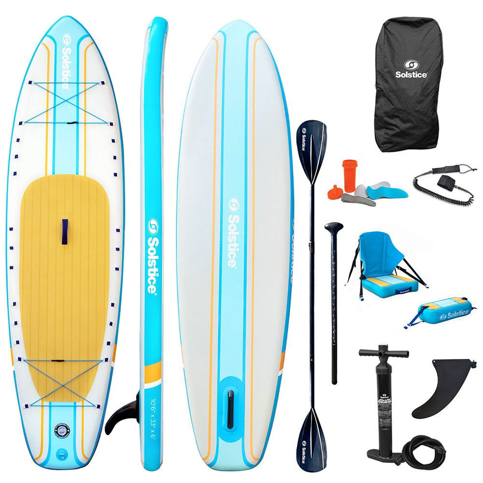 Solstice Watersports 10'6" Rambler Inflatable Stand - Up Paddleboard/Kayak 2 - In - 1 Kit w/Seat & Convertible Paddle - Orange - Get Tight Gear