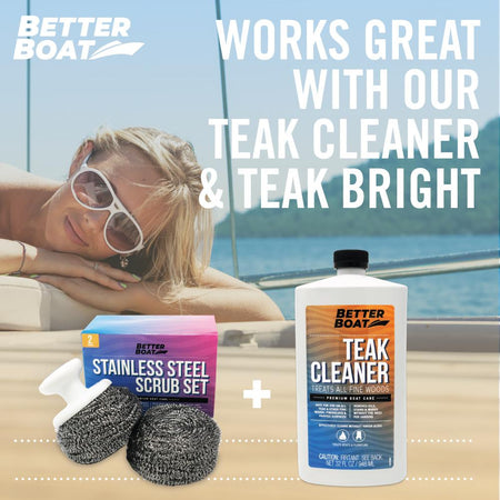 Stainless Steel Scrub Set for Teak Decks with Handle - Get Tight Gear