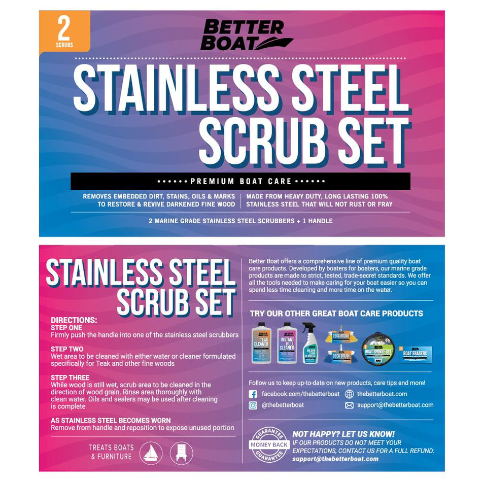 Stainless Steel Scrub Set for Teak Decks with Handle - Get Tight Gear