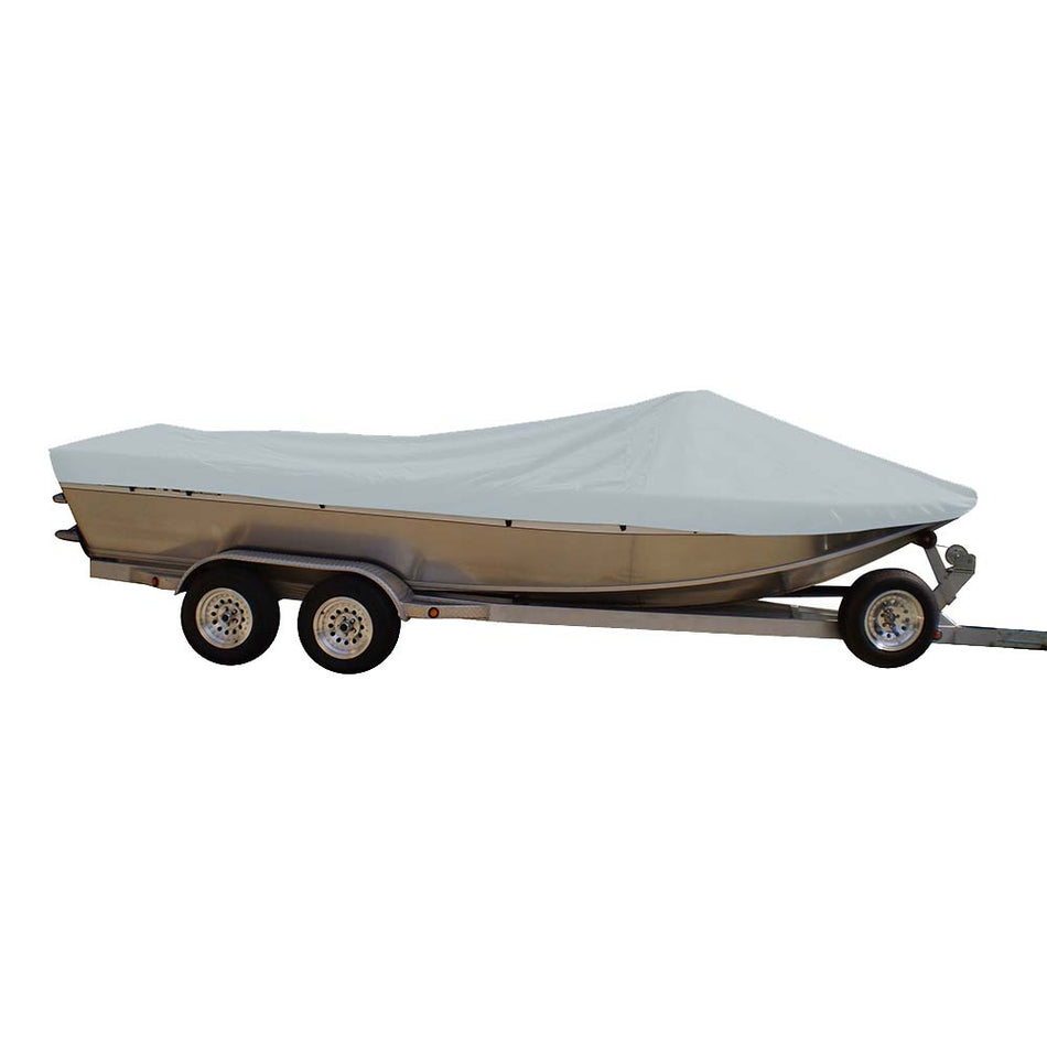 Sun - DURA Styled - to - Fit Boat Cover f/19.5' Sterndrive Aluminum Boats w/High Forward Mounted Windshield - Grey - Get Tight Gear