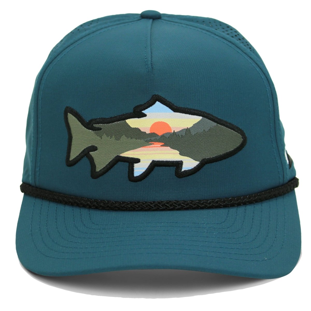 Sunset Fish Silhouette 5 - Panel Performance Rope Cap - Get Tight Gear