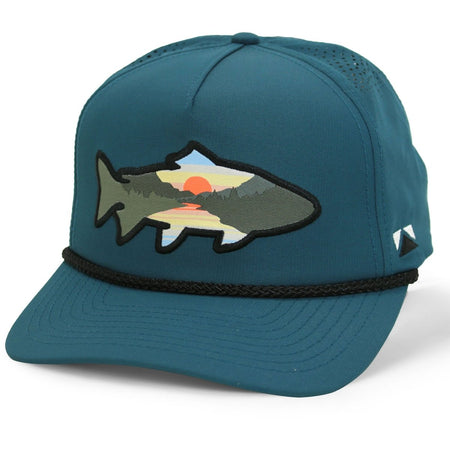 Sunset Fish Silhouette 5 - Panel Performance Rope Cap - Get Tight Gear
