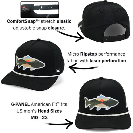 Sunset Fish Silhouette 5 - Panel Performance Rope Cap - Get Tight Gear