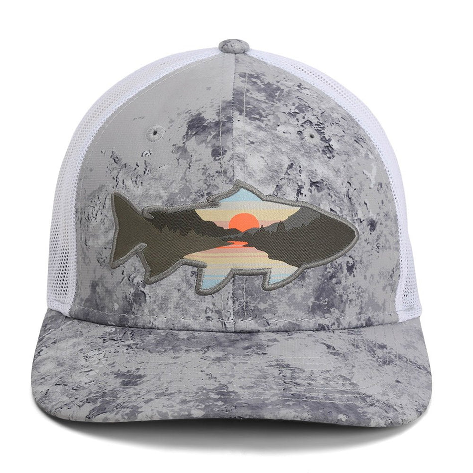 Sunset Trout Fly Fishing Mesh Back Hat Fish Mountain Silhouette - Get Tight Gear
