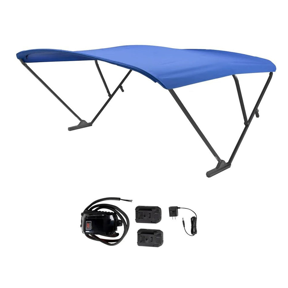 SureShade Battery Powered Bimini - Black Anodized Frame & Pacific Blue Fabric - Get Tight Gear