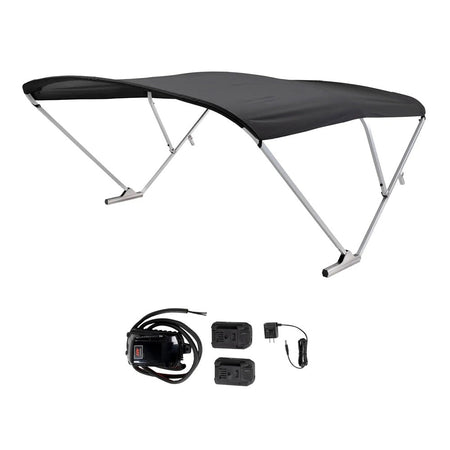 SureShade Battery Powered Bimini - Clear Anodized Frame & Black Fabric - Get Tight Gear