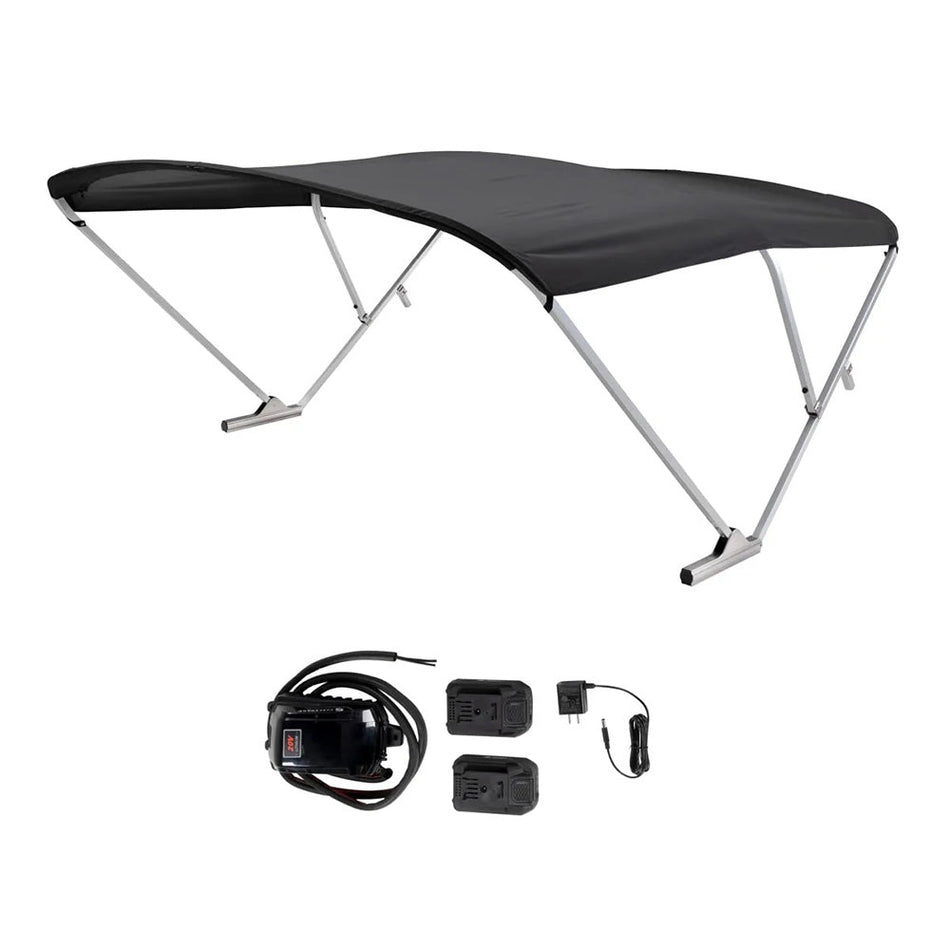 SureShade Battery Powered Bimini - Clear Anodized Frame & Black Fabric - Get Tight Gear