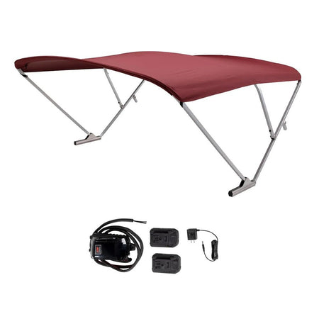 SureShade Battery Powered Bimini - Clear Anodized Frame & Burgundy Fabric - Get Tight Gear