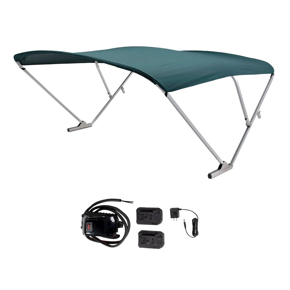 SureShade Battery Powered Bimini - Clear Anodized Frame & Green Fabric - Get Tight Gear