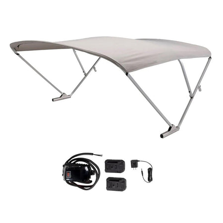 SureShade Battery Powered Bimini - Clear Anodized Frame & Grey Fabric - Get Tight Gear