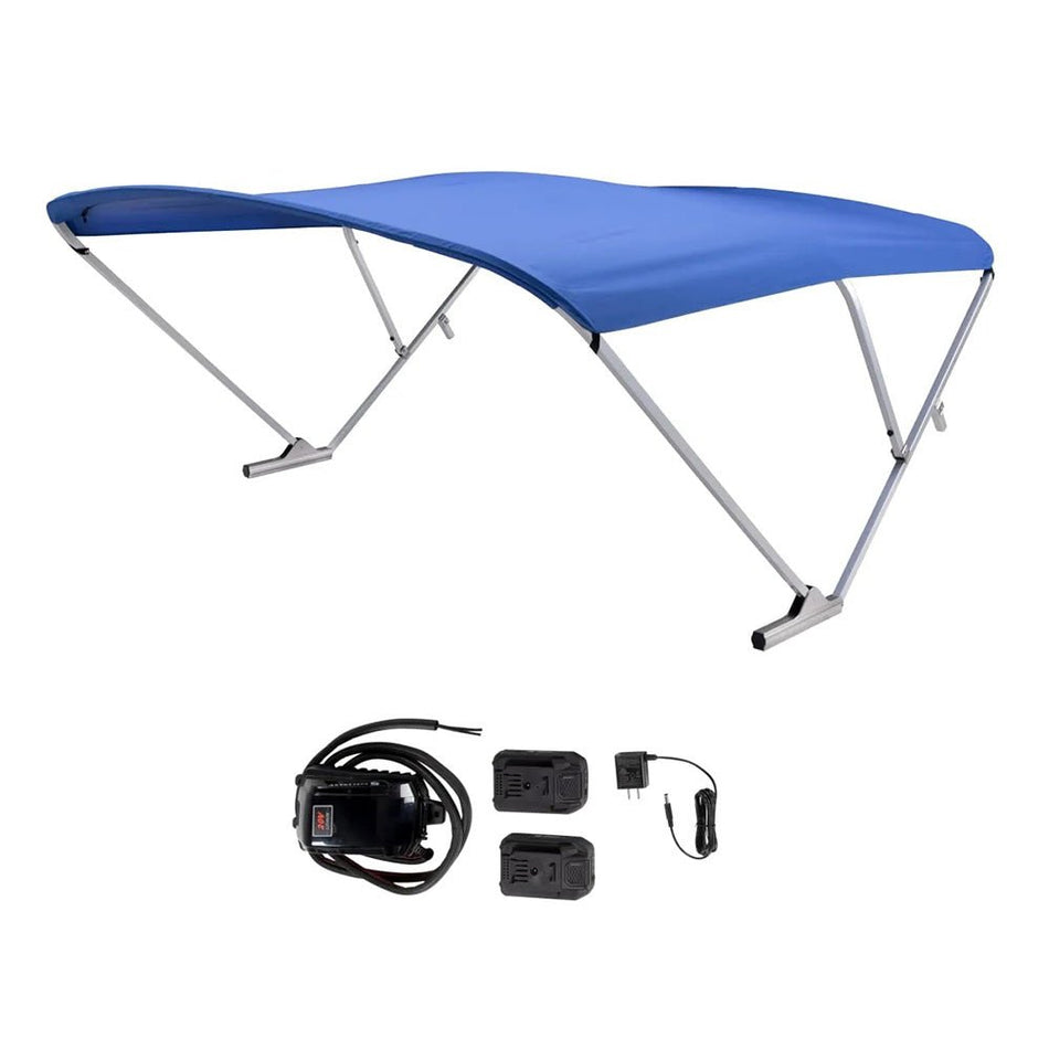 SureShade Battery Powered Bimini - Clear Anodized Frame & Pacific Blue Fabric - Get Tight Gear