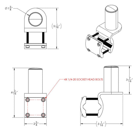 TACO ShadeFin Mini Square Tube Rail Mount - Get Tight Gear