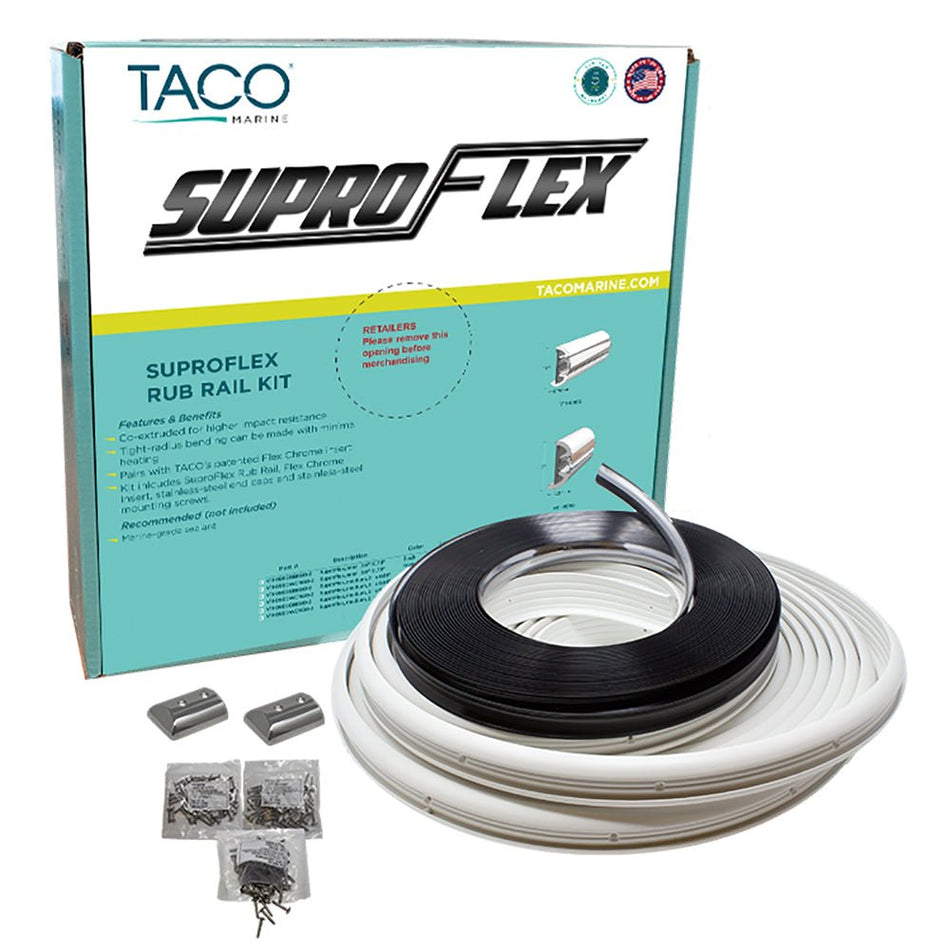 TACO SuproFlex Rub Rail Kit - White w/Flex Chrome Insert - 1.6"H x .78"W x 60'L - Get Tight Gear