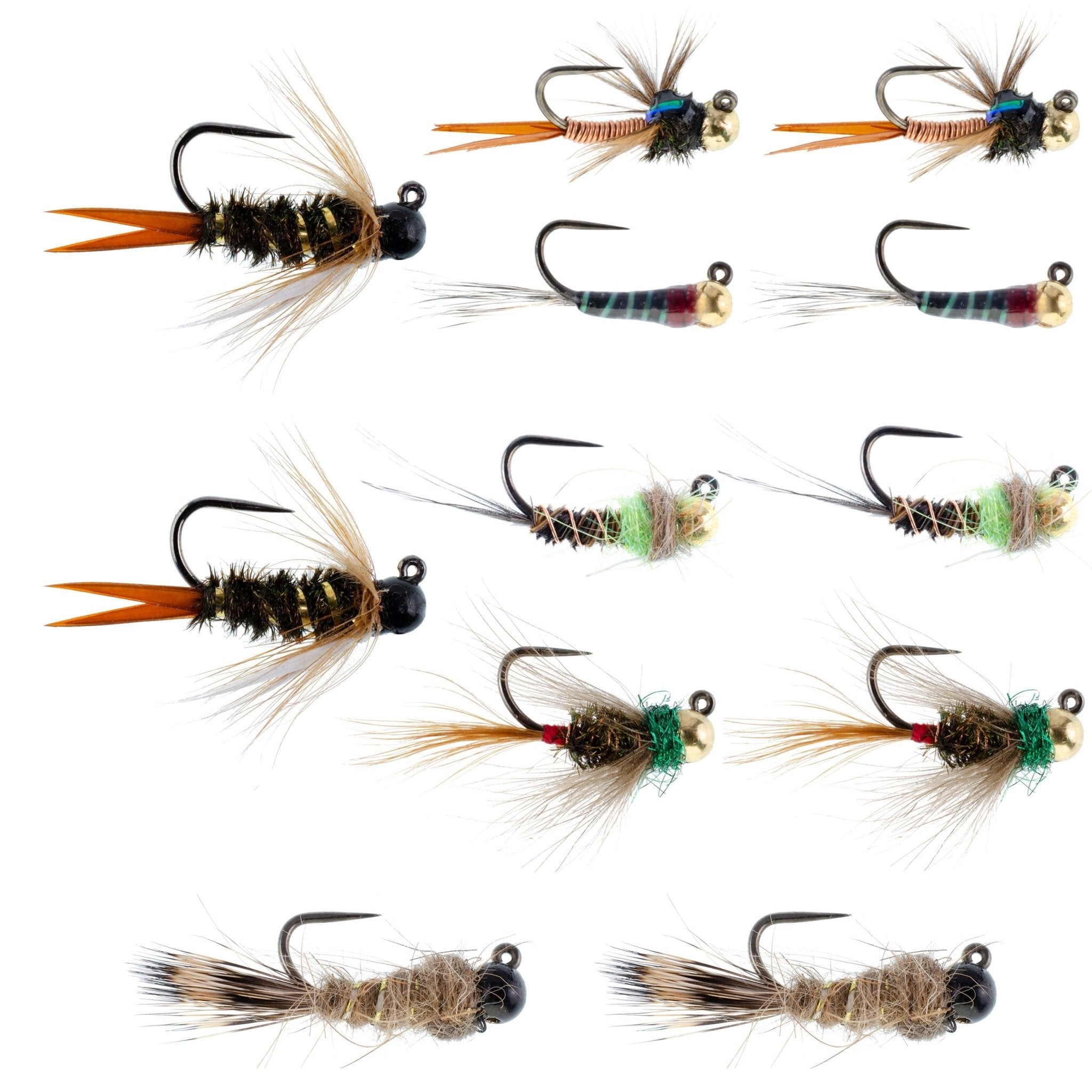 Tactical Czech Nymph Fly Fishing Flies Collection - One Dozen Tungsten Bead Euro Nymphing Fly Assortment - 2 Each of 6 Patterns - Hook Sizes 12, 14 and 16 - Get Tight Gear