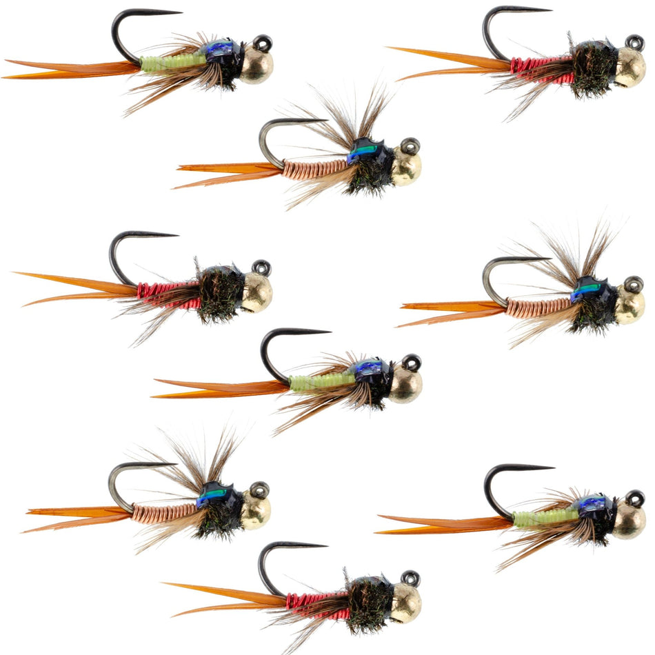 Tactical Tungsten Bead Head Copper John Euro Nymph Assortment Fly Fishing Flies - Collection of 9 Flies 3 Colors Hook Size 16 - Get Tight Gear