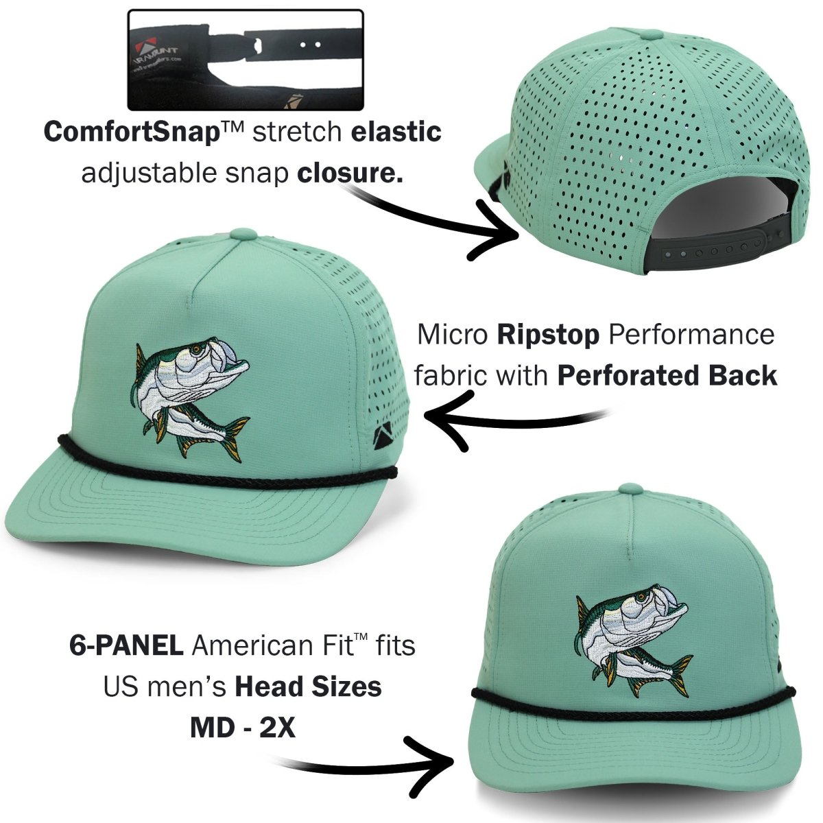TARPOON 5 - Panel Perforated Performance Rope Cap - Get Tight Gear