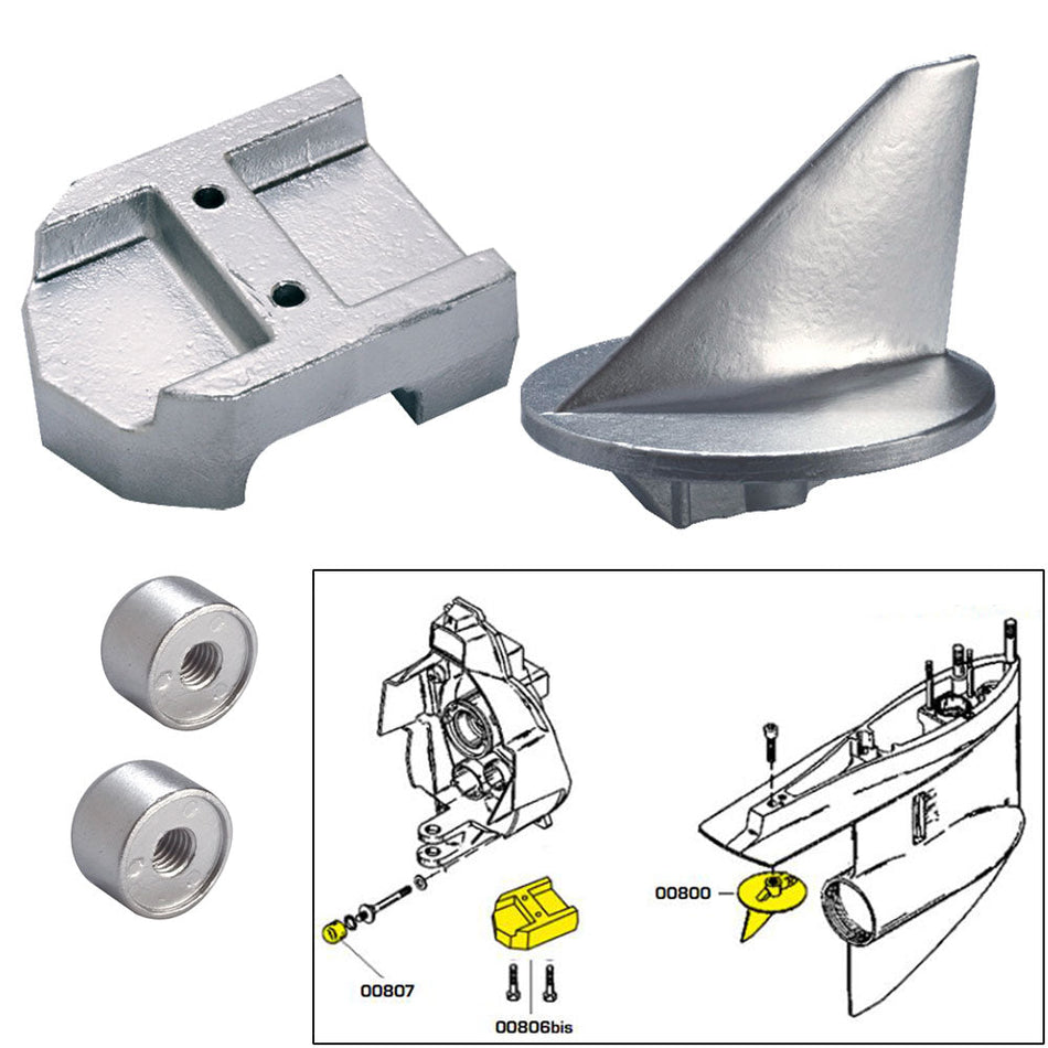 Tecnoseal Anode Kit w/Hardware - Mercury Alpha 1 Gen 1 - Zinc - Get Tight Gear