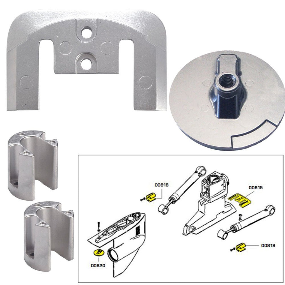 Tecnoseal Anode Kit w/Hardware - Mercury Bravo 2 - 3 - Aluminum - Get Tight Gear