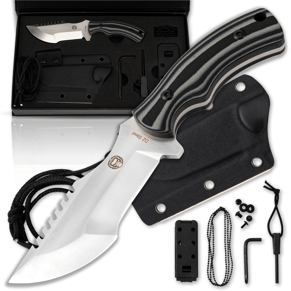 The Baby Tracker D2 Steel Bushcraft Survival Neck Knife Gift Set (Black and Gray) - Get Tight Gear