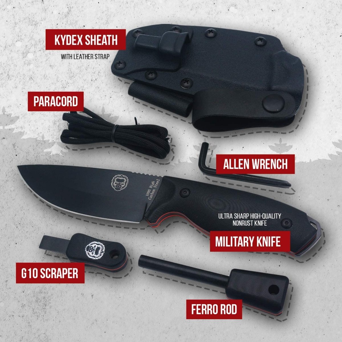 "The Bloodline" 1095 High Carbon Steel Bushcraft Survival Knife Gift Set - Get Tight Gear