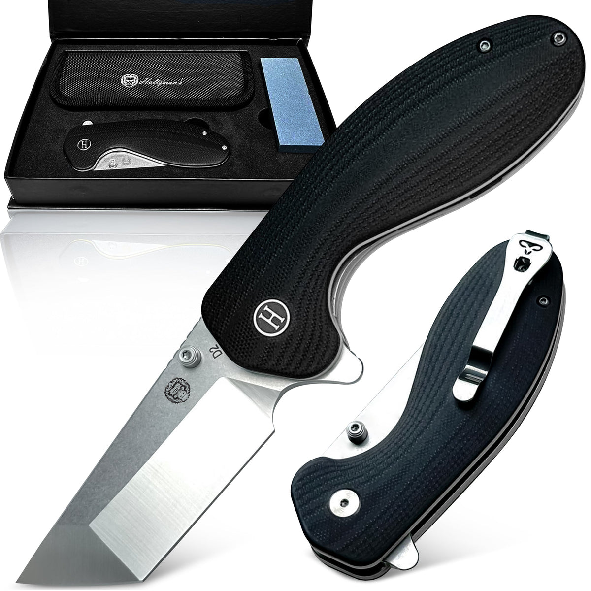The Clip Point, Pioneer, Wild Trail Folding Pocket Knife Giftset Combo (Silver and Black) - Get Tight Gear
