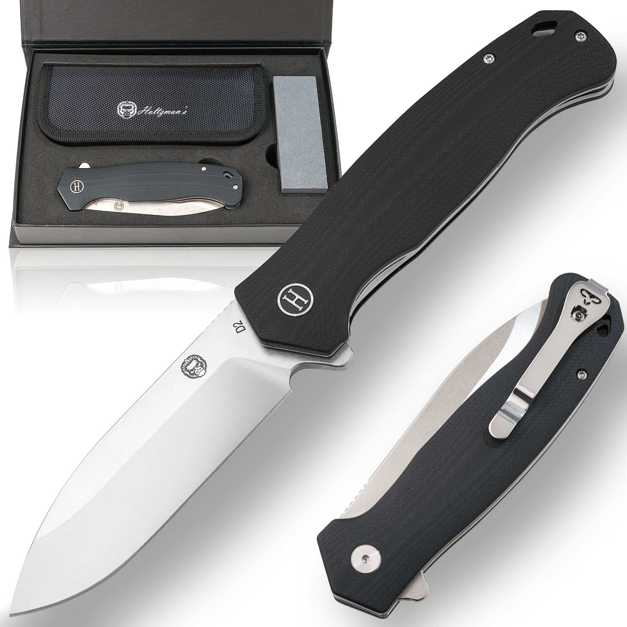 The Clip Point, Pioneer, Wild Trail Folding Pocket Knife Giftset Combo (Silver and Black) - Get Tight Gear