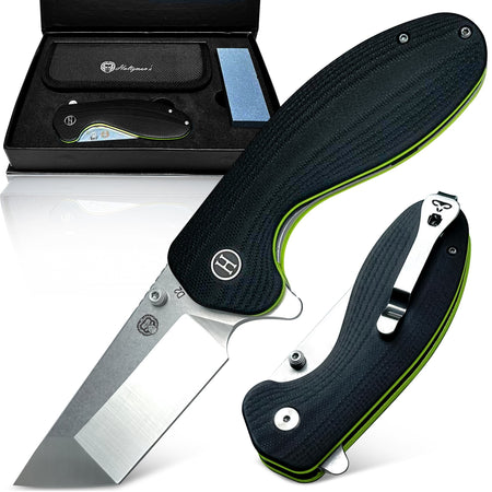 The Clip Point, Straight Back, Pioneer Folding Pocket Knife Giftset Combo (Silver and Green) - Get Tight Gear