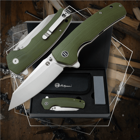 The Clip Point, Straight Back, Pioneer Folding Pocket Knife Giftset Combo (Silver and Green) - Get Tight Gear