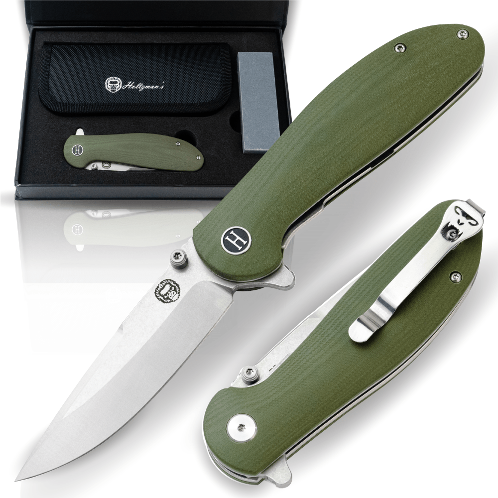 The Clip Point, Straight Back, Pioneer Folding Pocket Knife Giftset Combo (Silver and Green) - Get Tight Gear