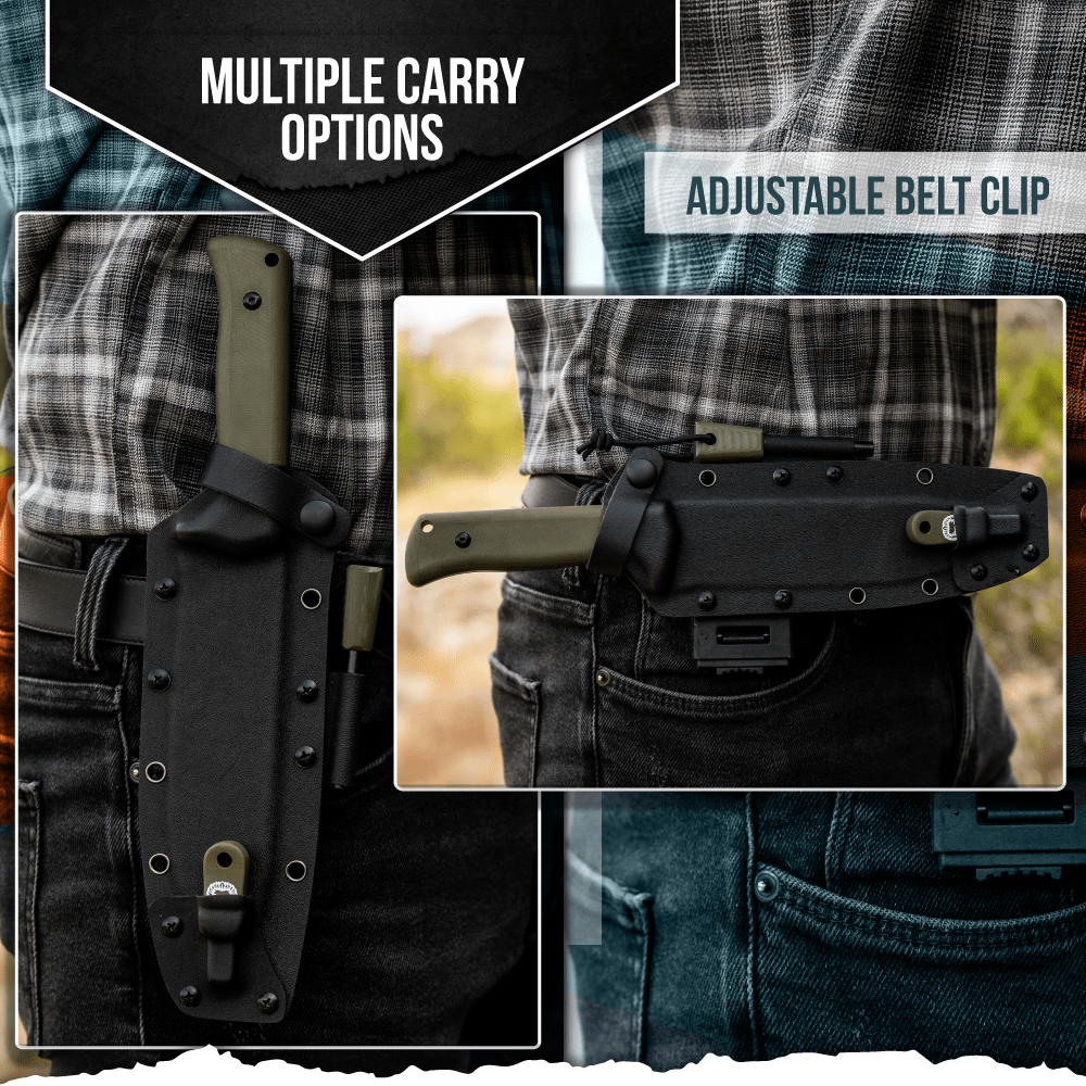 The Congo D2 Steel Bushcraft Survival Knife Gift Set (Black Blade + Green Handle) - Get Tight Gear